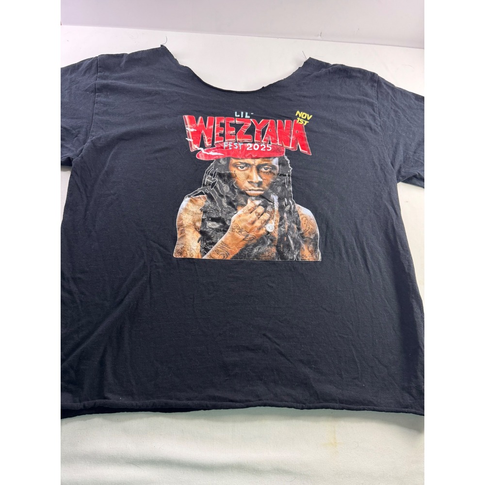 Lil Wayne T-Shirt Womens Black Weezyana Fest 2025 Graphic‎ Distressed Cropped